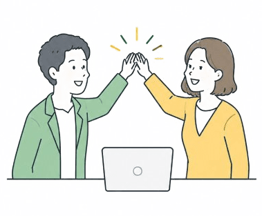 ハイタッチをする2人のイラスト